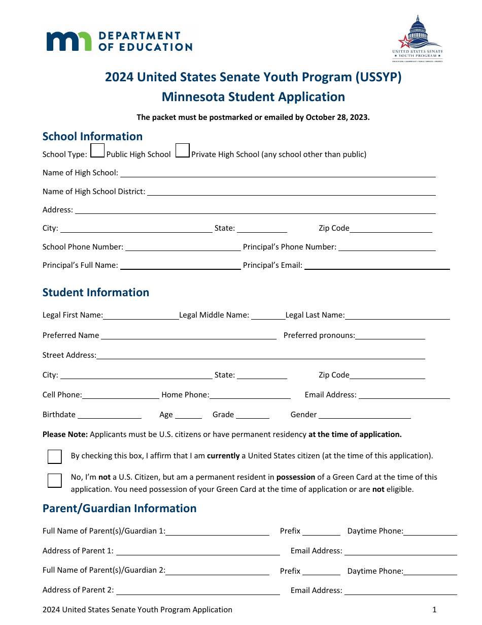 2024 Minnesota Minnesota Student Application United States Senate