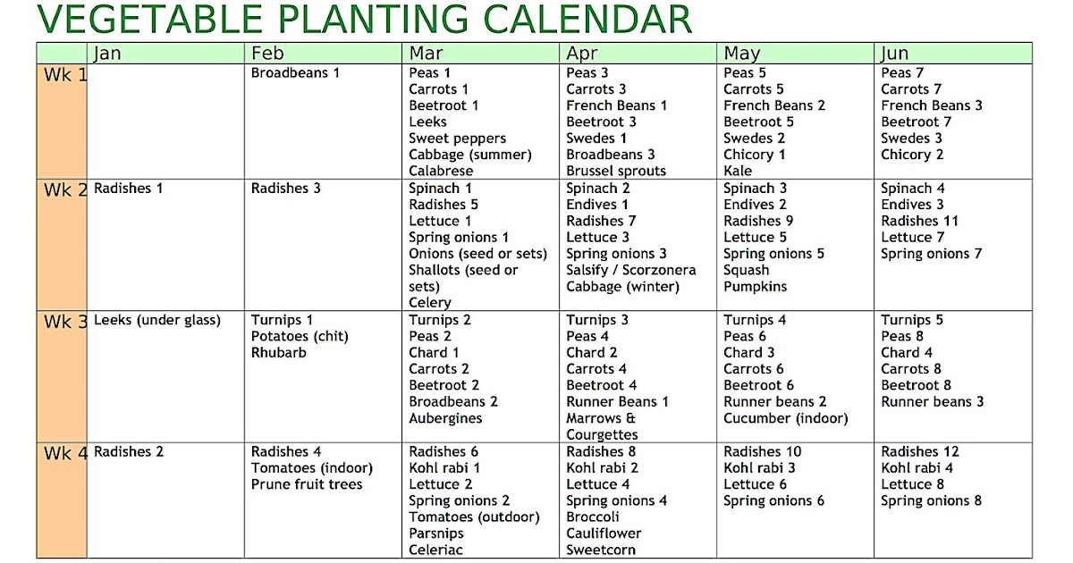 Allotment Heaven Vegetable Planting Calendar