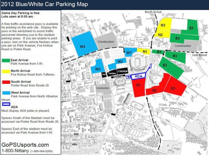 B W Game Parking Map Inside Penn State Football Parking Map Printable Map