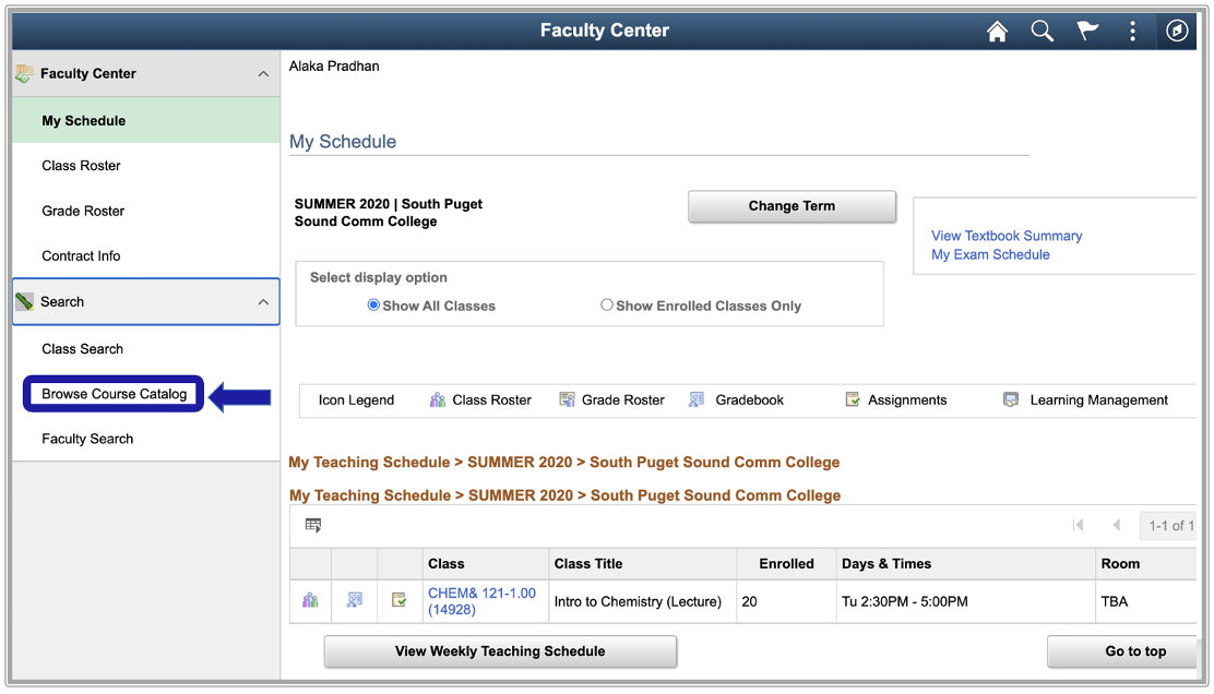 Browse Course Catalog Spscc Support