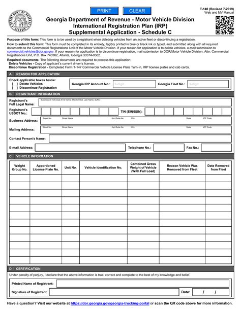 Ga Dmv Form T 140 Irp Supplemental Application Schedule C Forms