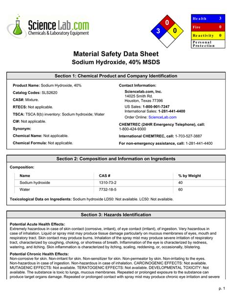 Msds Sheet For Sodium Hydroxide