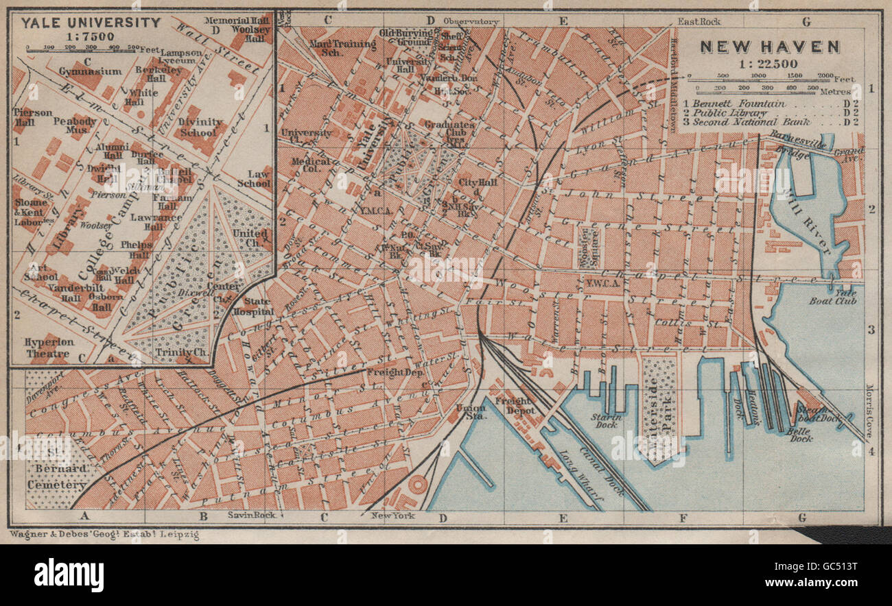 New Haven Antique Town City Plan Inset Yale University Connecticut 1904 Map Stock Photo Alamy