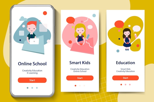 Online Education Concept Onboarding Screens For Mobile App Templates