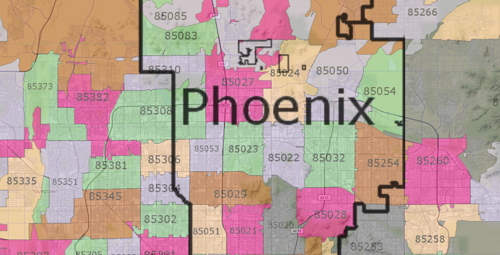 Phoenix Zip Code Map Map Of Phoenix With Zip Codes