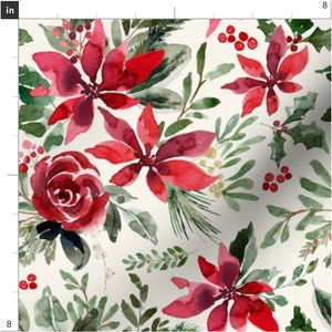 Poinsettia Christmas Floral Fabric By The Yard Quilting Etsy