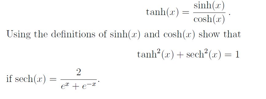 Prove Derivative Of Cosh X Sinh X Using Definitions Of Hyperbolic