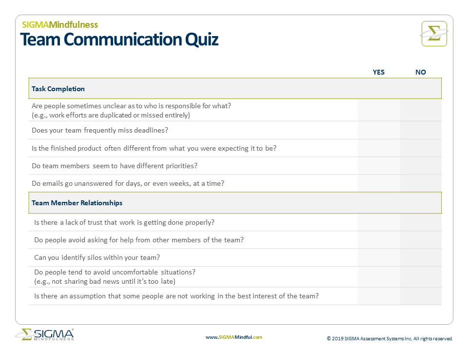 Team Communication Quiz Sigma Assessment Systems