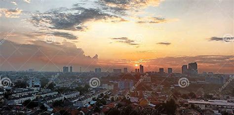 The Golden Sunset View Of Suburban Area In Bumi Serpong Damai City In A