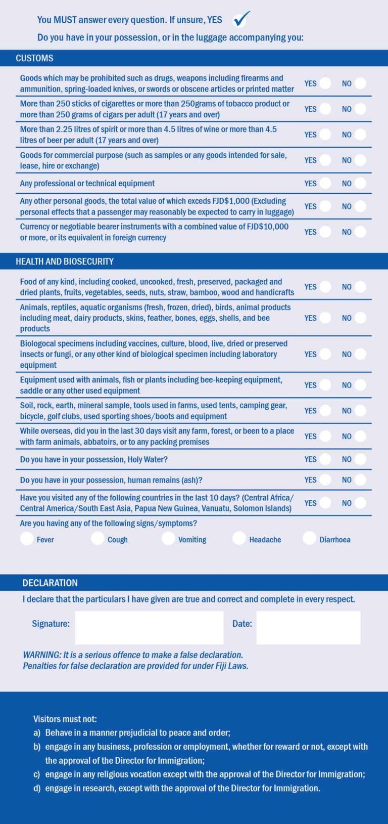 The Passenger Arrival Card For Fiji Fiji Pocket Guide