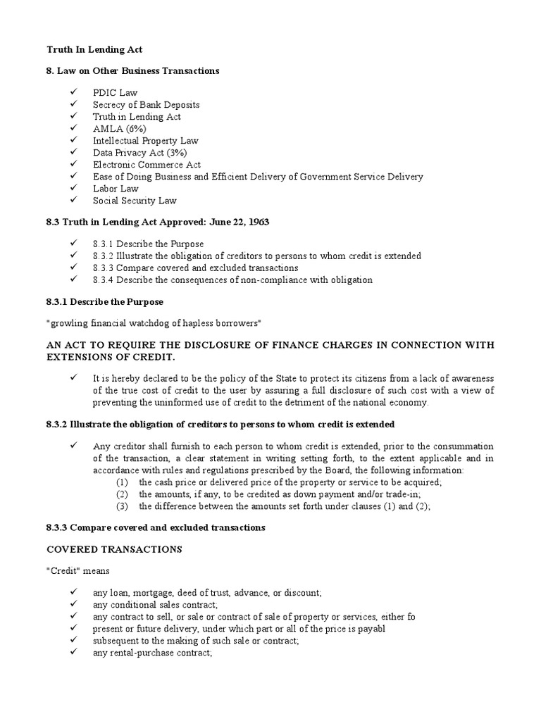 What Is Truth In Lending Act? Consumer Protection